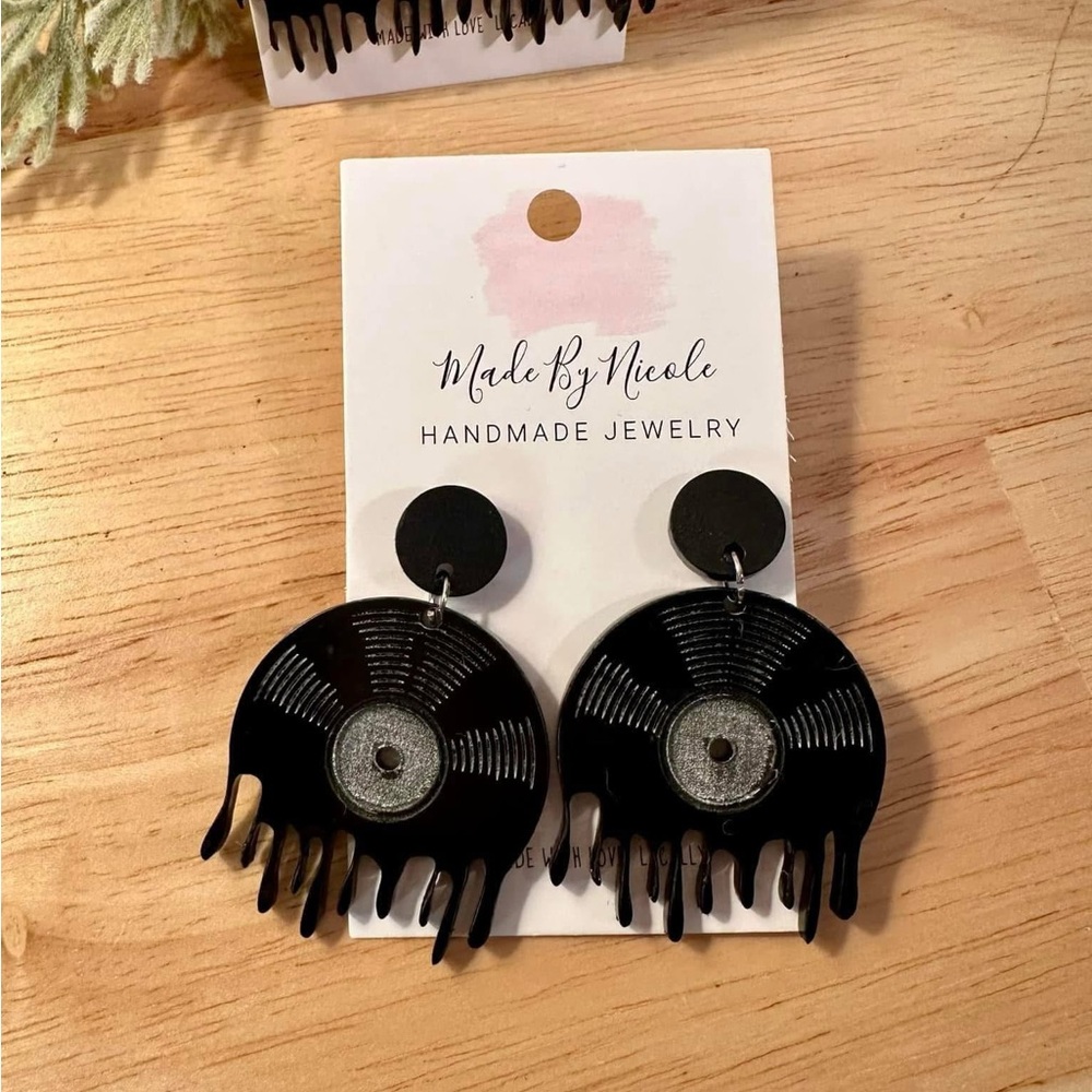Hand Crafted Black and Silver Vinyl Record Earrings